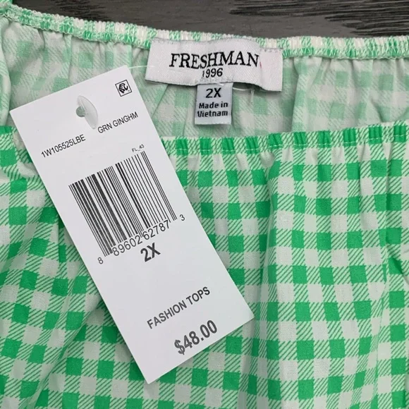 NWT Cotton poplin ruched strap top with gingham print - Picture 7 of 8